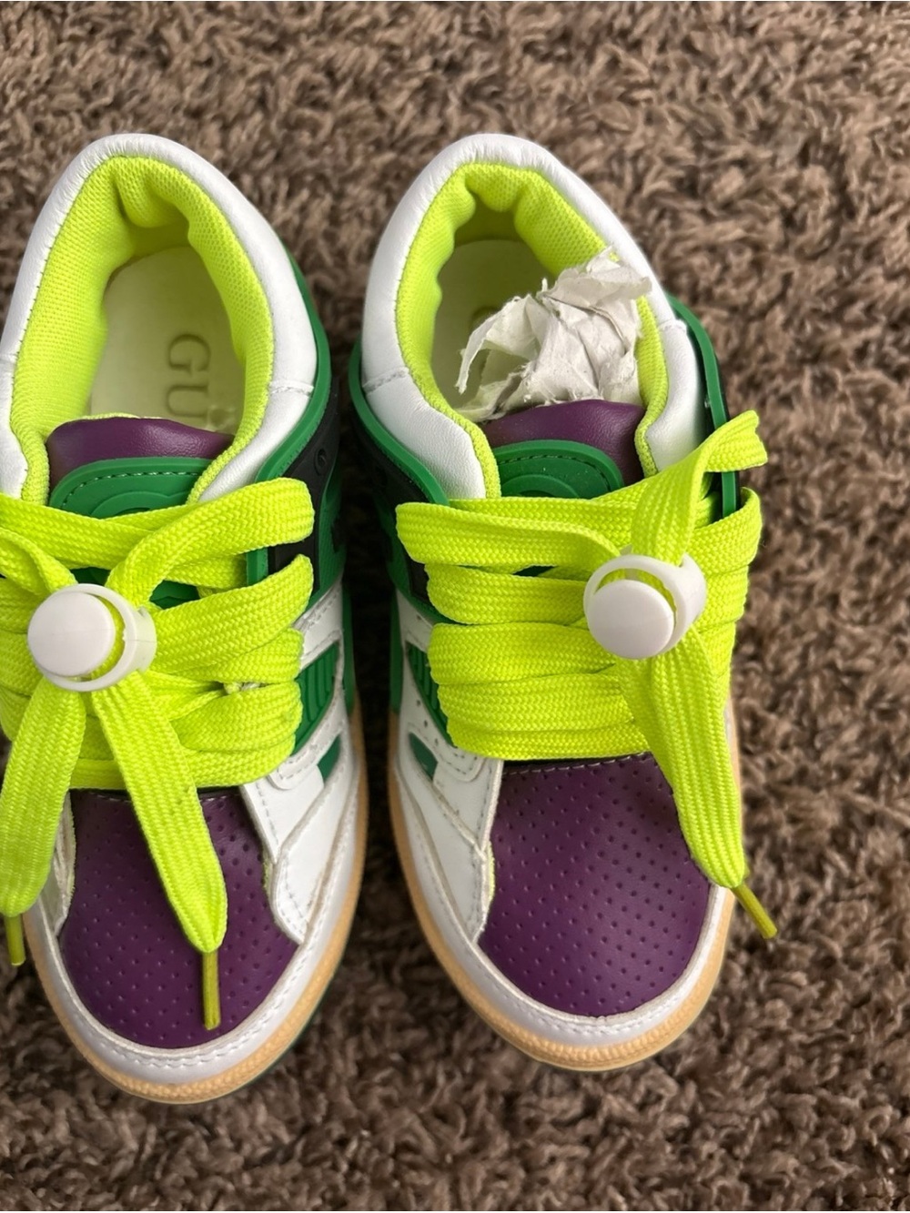 Gucci Kids Neon Green, Purple & White Sneakers